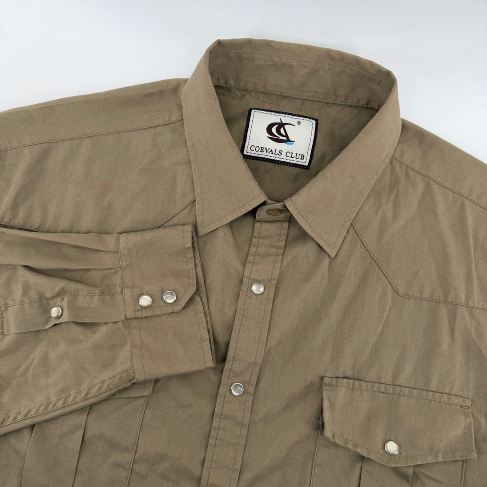 Coevals Club Western Shirt Mens XL Khaki Long Sleeve Snap Button Pearlized Yoke